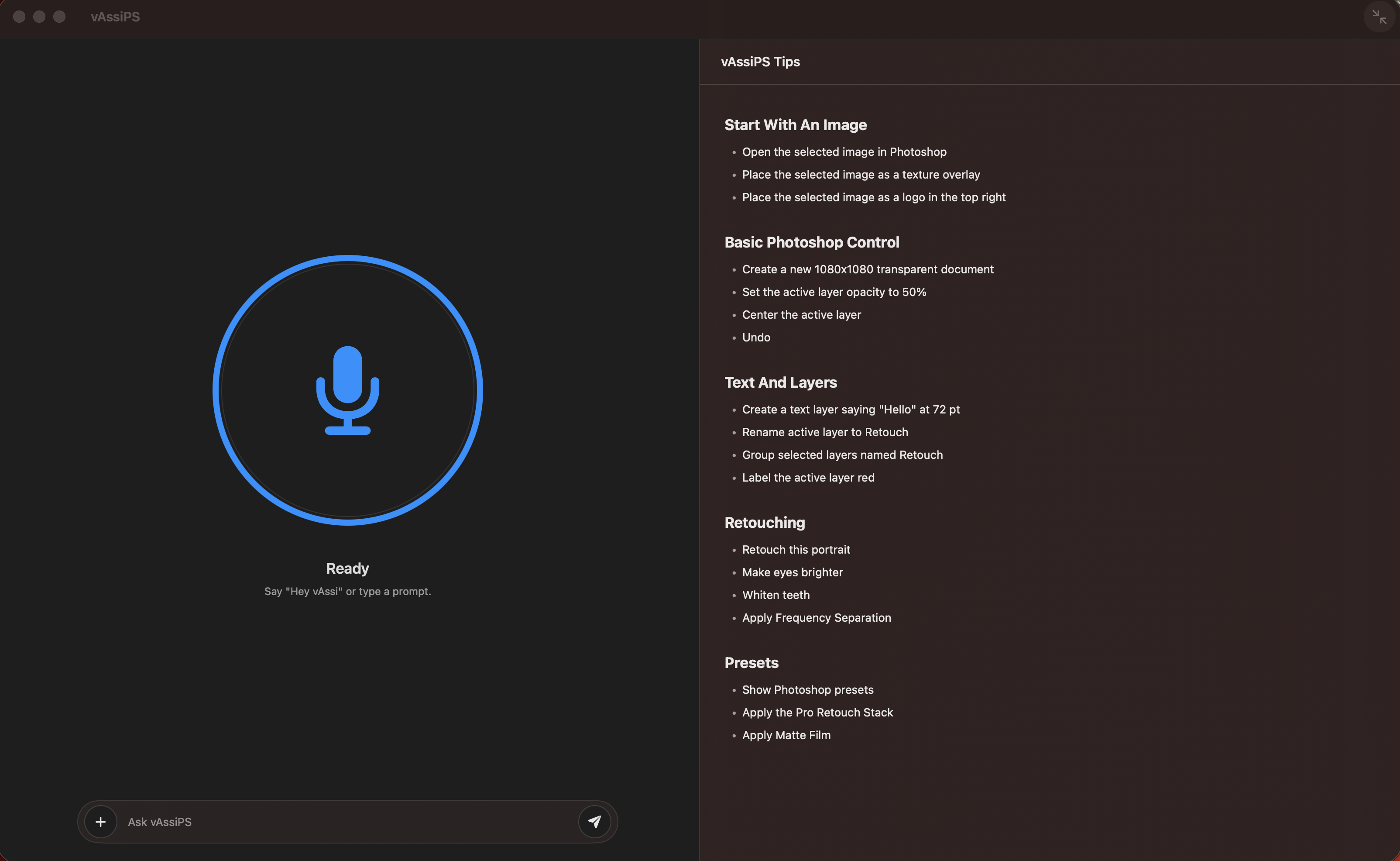 vAssiDesk desktop control interface